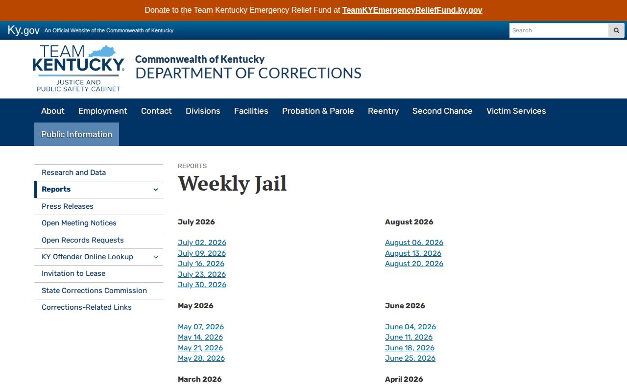 Kentucky weekly jail reports used in Monroe County booking research